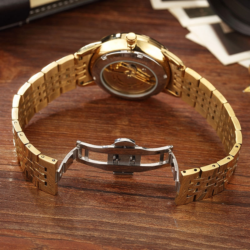 Luxury Dragon Skeleton Automatic Mechanical Watches For Men Wrist Watch Stainless Steel Strap Gold Clock Waterproof Mens relogio Angelwarriorfitness.com