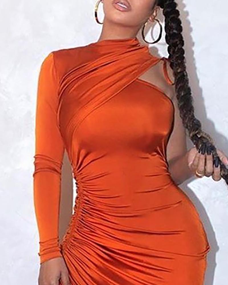 Sexy One Shoulder Drawstring Ruched Bodycon Dress Angelwarriorfitness.com