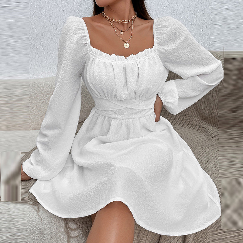 Solid Color Party Dress Summer Sexy Square Collar Beach Dress Angelwarriorfitness.com