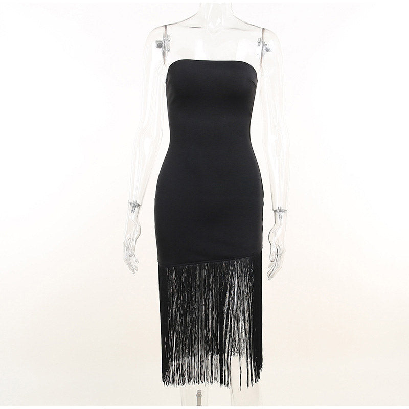 Sexy slim Fringe Tube Top Side Slit Dress Angelwarriorfitness.com