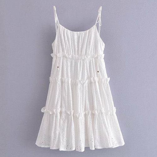 White Eyelet Dress Layered Ruffle Summer Dress Angelwarriorfitness.com