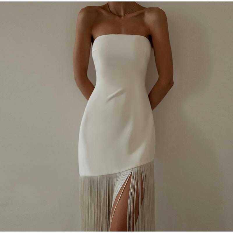 Sexy slim Fringe Tube Top Side Slit Dress Angelwarriorfitness.com