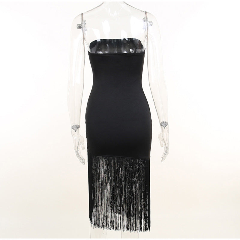 Sexy slim Fringe Tube Top Side Slit Dress Angelwarriorfitness.com