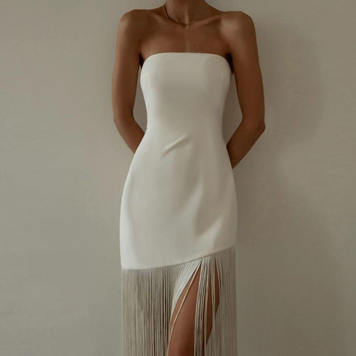 Sexy slim Fringe Tube Top Side Slit Dress Angelwarriorfitness.com