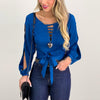 Sexy Blue Women's Hollow Lace Top Angelwarriorfitness.com