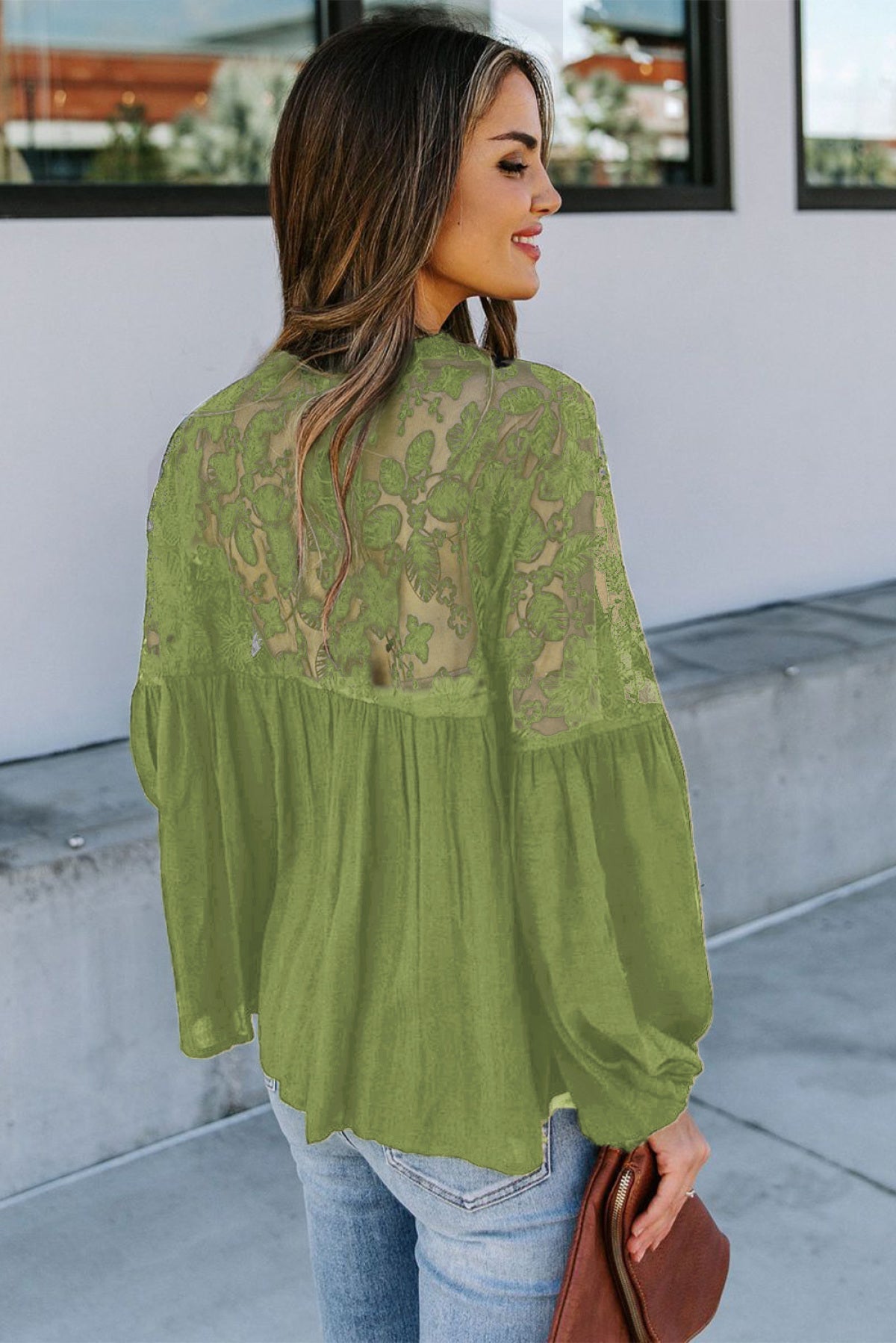 V Neckline Lace Shoulder Patchwork Blouse Angelwarriorfitness.com