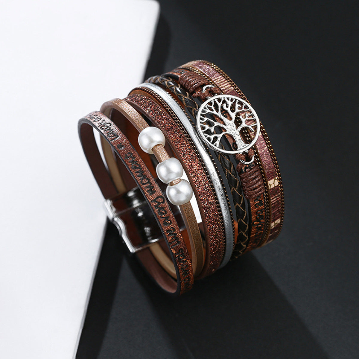 Boho Vegan Leather Tree Multilayer Magnetic Buckle Bracelet Angelwarriorfitness.com