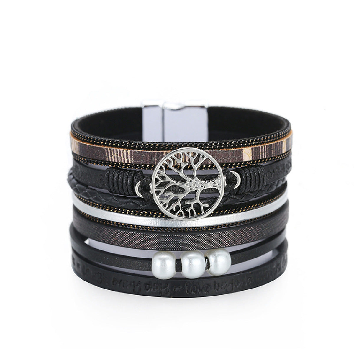 Boho Vegan Leather Tree Multilayer Magnetic Buckle Bracelet Angelwarriorfitness.com