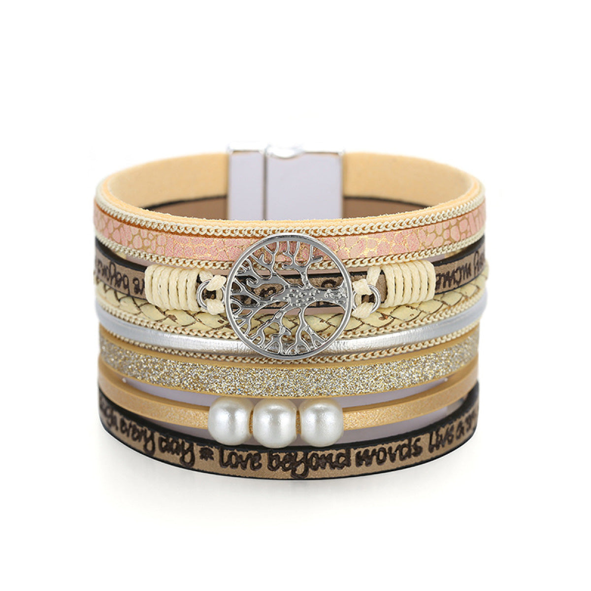 Boho Vegan Leather Tree Multilayer Magnetic Buckle Bracelet Angelwarriorfitness.com
