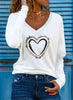 Heart Pattern Printing V-neck Long-sleeved All-match Female T-shirt Bottoming Shirt Angelwarriorfitness.com