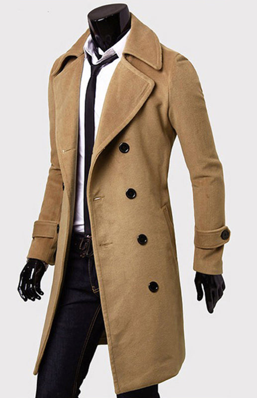 Men's Double Breasted Lengthened Simple Wool Coat Angelwarriorfitness.com