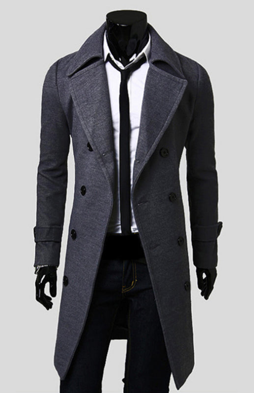 Men's Double Breasted Lengthened Simple Wool Coat Angelwarriorfitness.com