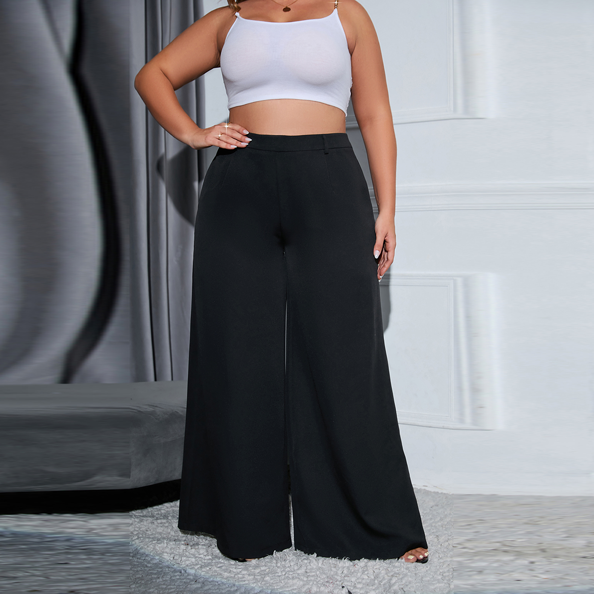 Plus Size Black High Rise Wide Leg Pants Angelwarriorfitness.com
