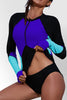 Zip Up Neckline Color Block Rashguard Top Angelwarriorfitness.com