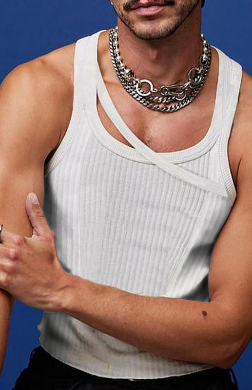 Men's Cutout Design Solid Color Stretch Slim Vest Angelwarriorfitness.com
