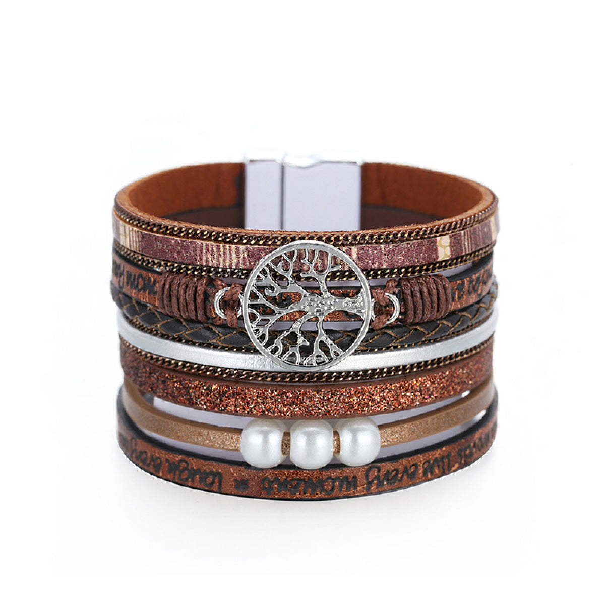 Boho Vegan Leather Tree Multilayer Magnetic Buckle Bracelet Angelwarriorfitness.com