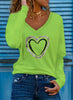 Heart Pattern Printing V-neck Long-sleeved All-match Female T-shirt Bottoming Shirt Angelwarriorfitness.com