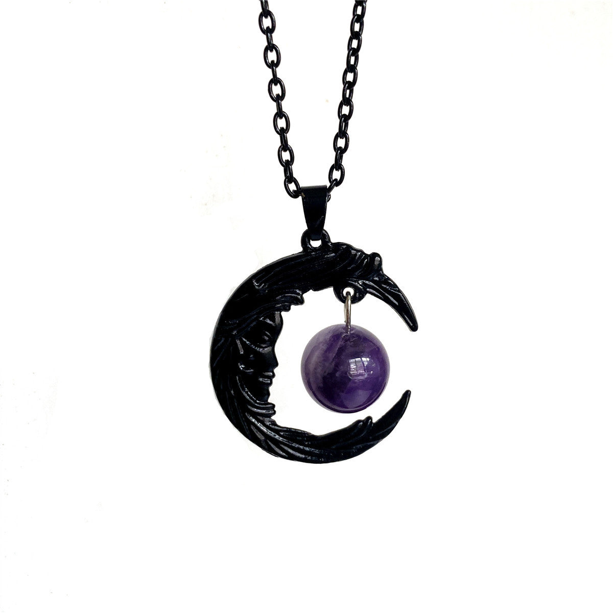 Gothic Face Black Crescent Amethyst Necklace Angelwarriorfitness.com