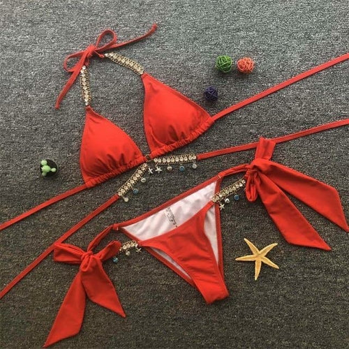 Diamond bikini Sexy push up halter swimsuit female crystal swimwear Angelwarriorfitness.com