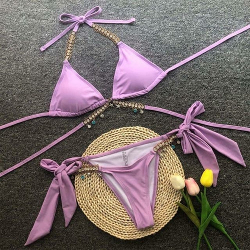 Diamond bikini Sexy push up halter swimsuit female crystal swimwear Angelwarriorfitness.com