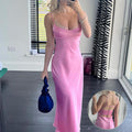 Women Camis Satin Long Dresses Elegant Sleeveless Slip Holiday Party Dresses Sexy Casual Backless Summer Dresses Angelwarriorfitness.com