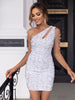 Single Shoulder Chain Detail Sequined Bodycon Dress Angelwarriorfitness.com