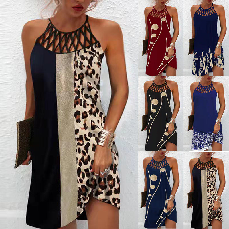 Fashion Print Dress Casual Halterneck Dresses For Women Summer Clothes Angelwarriorfitness.com