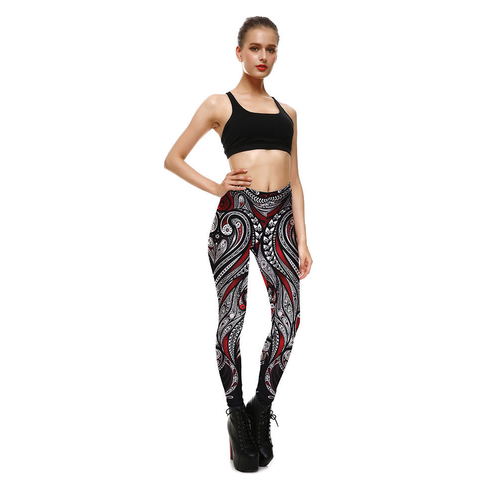 Red Rose Black Mandala Weave Yoga Workout Leggings Angelwarriorfitness.com