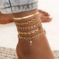 5 Pcs Women Fashion Gold Color Heart Crystal Key Anklets For Women Trendy Snake Chain Anklets For Women Foot Jewelry Gifts Angelwarriorfitness.com