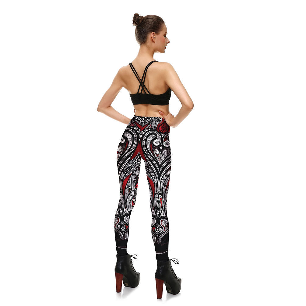 Red Rose Black Mandala Weave Yoga Workout Leggings Angelwarriorfitness.com