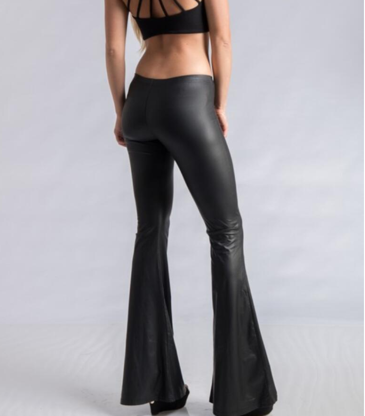 Lace-up Leather Stretch Leggings Flare pants Female Angelwarriorfitness.com