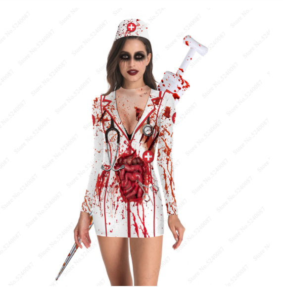 Halloween nurse slim long sleeve dress Angelwarriorfitness.com
