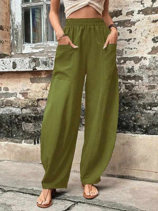 Women's Harem Pants With Pockets High Waisted Casual Beach Pants Loose Trousers Summer Angelwarriorfitness.com