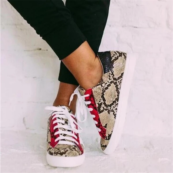 Snakeskin PU Women's Shoes Flat Sneakers Sneakers Angelwarriorfitness.com