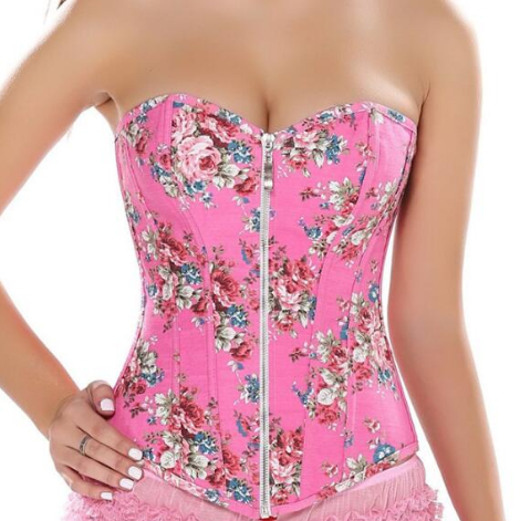 Sapubonva women corsets bustiers tops print floral lingerie vintage suspenders overbust corset zip pattern corset green Angelwarriorfitness.com