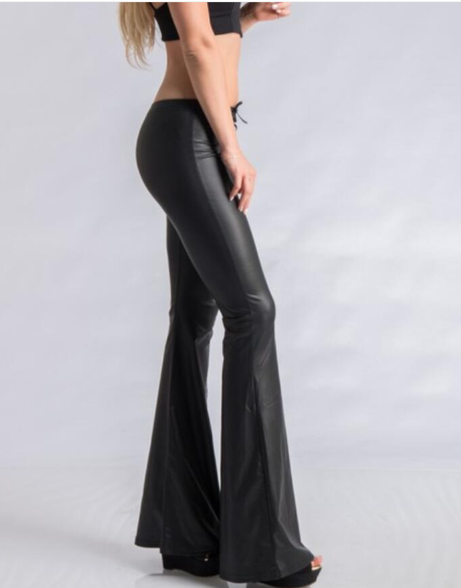 Lace-up Leather Stretch Leggings Flare pants Female Angelwarriorfitness.com