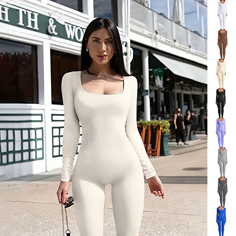 Women's Yoga Sports Fitness Jumpsuit Workout Long Sleeve Square Collar Clothing Angelwarriorfitness.com