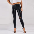Tight Leather Pants Women High Waist Bright Color Sexy Ripped Leggings Angelwarriorfitness.com
