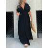 Fashion Bat-sleeved V-neck Slit Dress Summer Short Sleeve Elastic Waist Long Dresses Womens Clothing Angelwarriorfitness.com