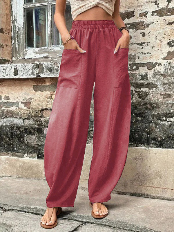 Women's Harem Pants With Pockets High Waisted Casual Beach Pants Loose Trousers Summer Angelwarriorfitness.com