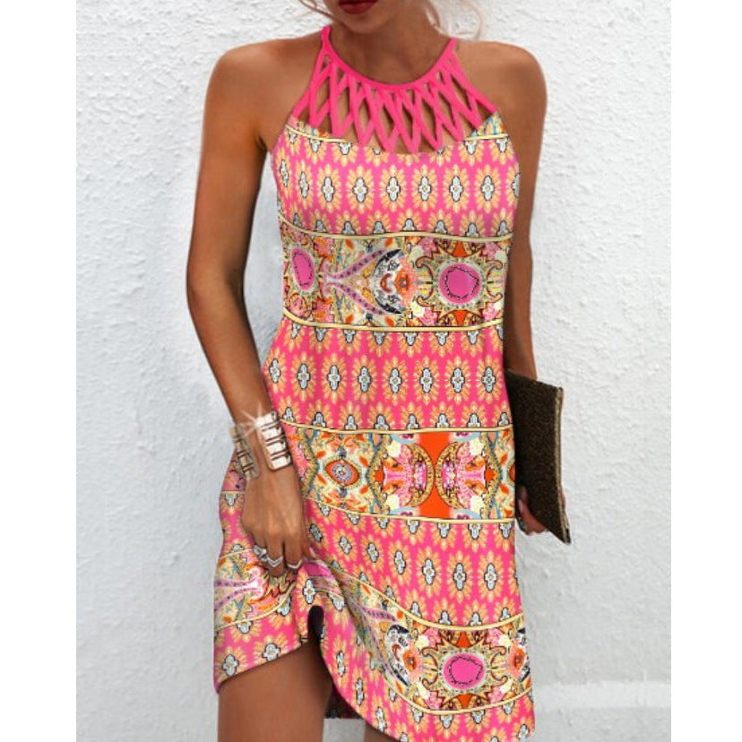 Fashion Print Dress Casual Halterneck Dresses For Women Summer Clothes Angelwarriorfitness.com