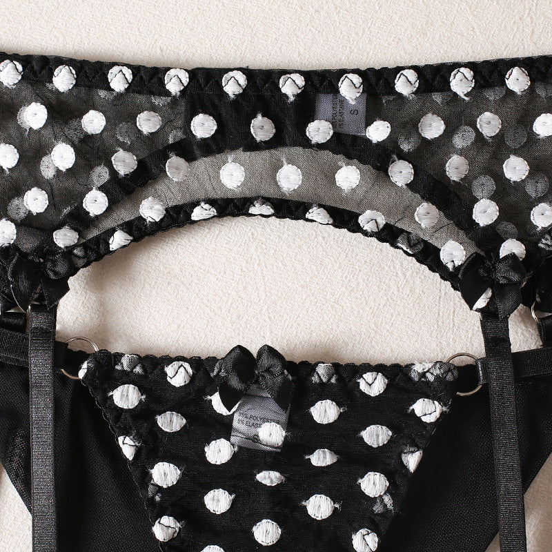 Polka Dot Lingerie Four-piece Set With Scarf Waist Bow Ultra-thin See-through Underwear Angelwarriorfitness.com