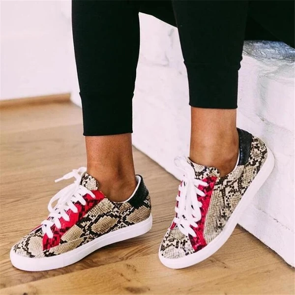 Snakeskin PU Women's Shoes Flat Sneakers Sneakers Angelwarriorfitness.com