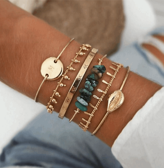 5pcs/lot Bohemian Mixed Golden Shell Starfish Bracelet Women Summer Beach Casual Jewelry Accessories Friendship Gift Angelwarriorfitness.com