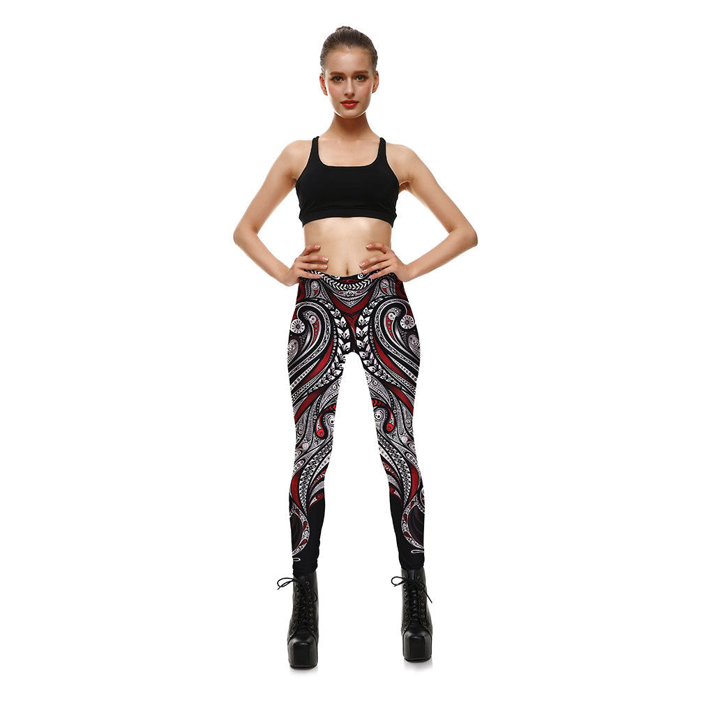 Red Rose Black Mandala Weave Yoga Workout Leggings Angelwarriorfitness.com