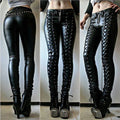 Solid Color Casual Women's Lace-up PU Leather Pants Angelwarriorfitness.com