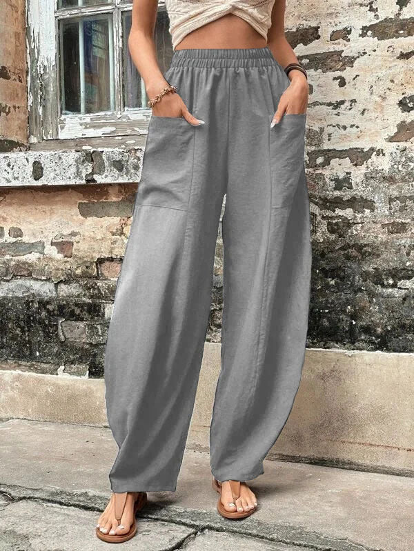 Women's Harem Pants With Pockets High Waisted Casual Beach Pants Loose Trousers Summer Angelwarriorfitness.com