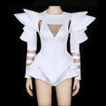 White Rhinestone Bodysuit Female Jazz DJ Dance Costumes Angelwarriorfitness.com