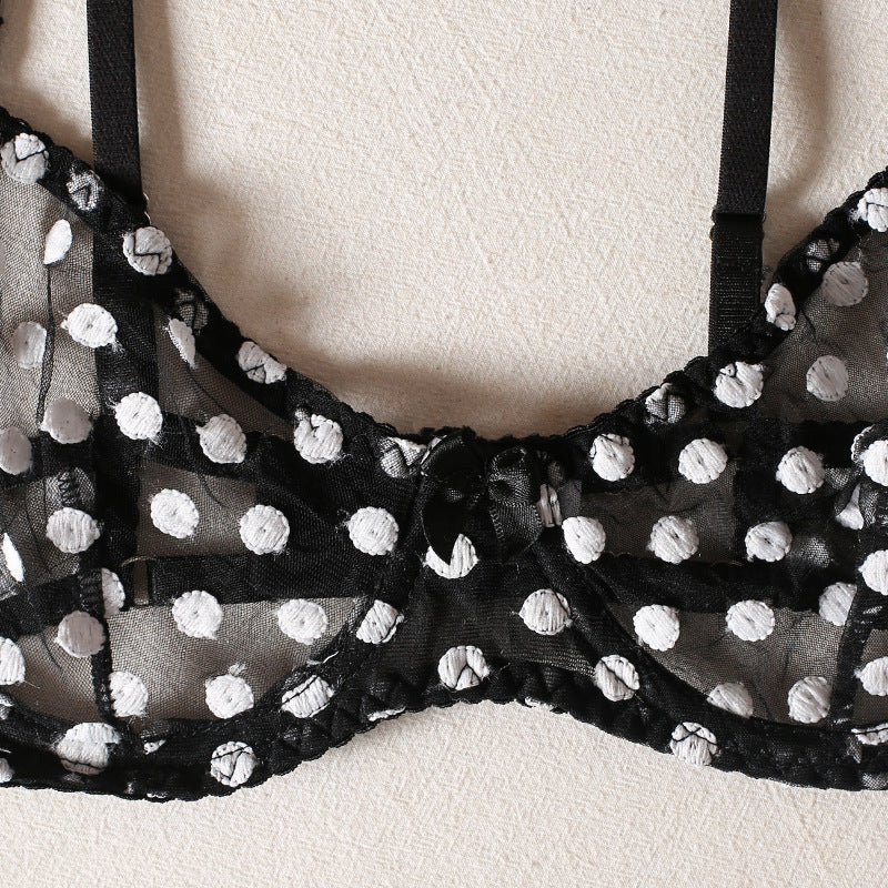 Polka Dot Lingerie Four-piece Set With Scarf Waist Bow Ultra-thin See-through Underwear Angelwarriorfitness.com