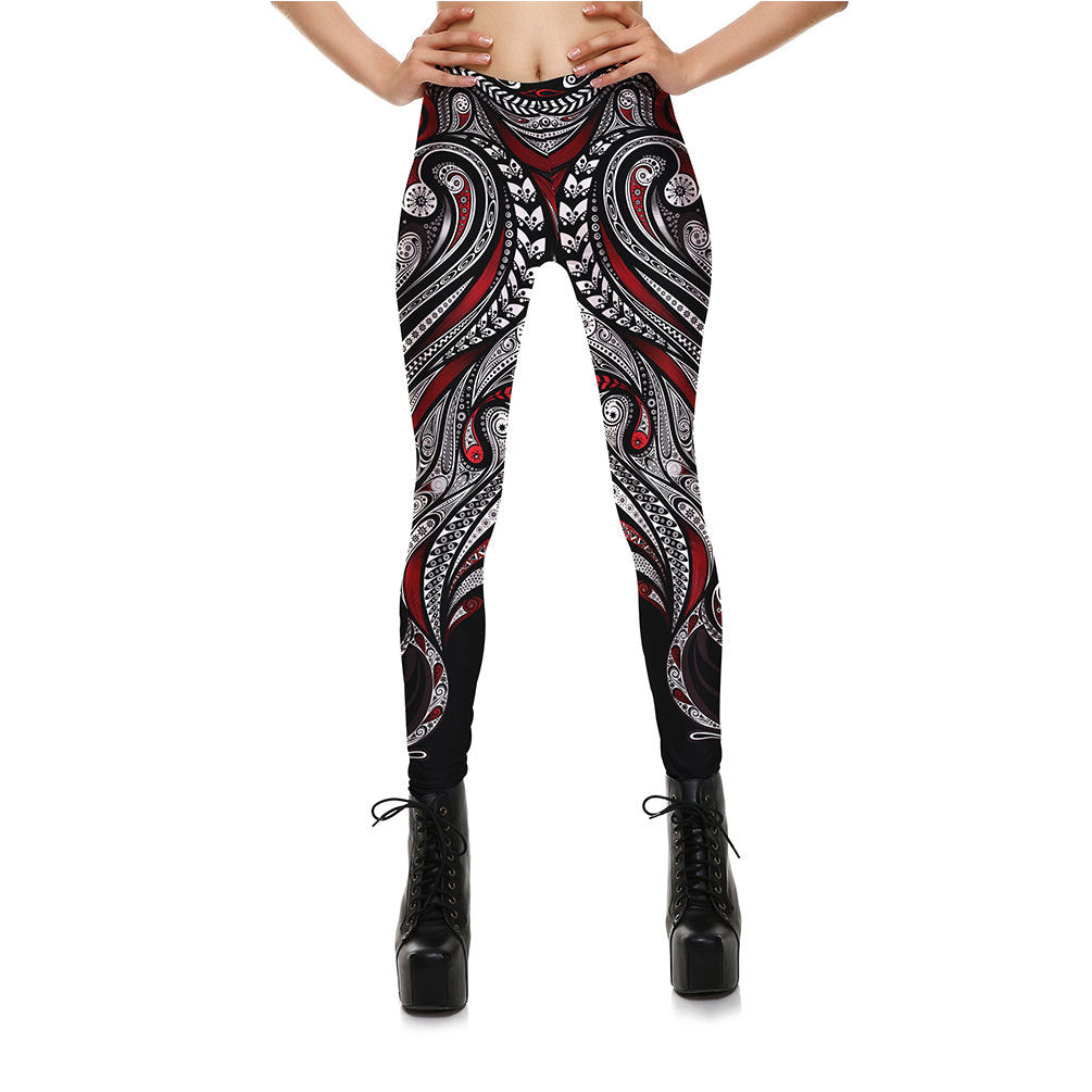 Red Rose Black Mandala Weave Yoga Workout Leggings Angelwarriorfitness.com